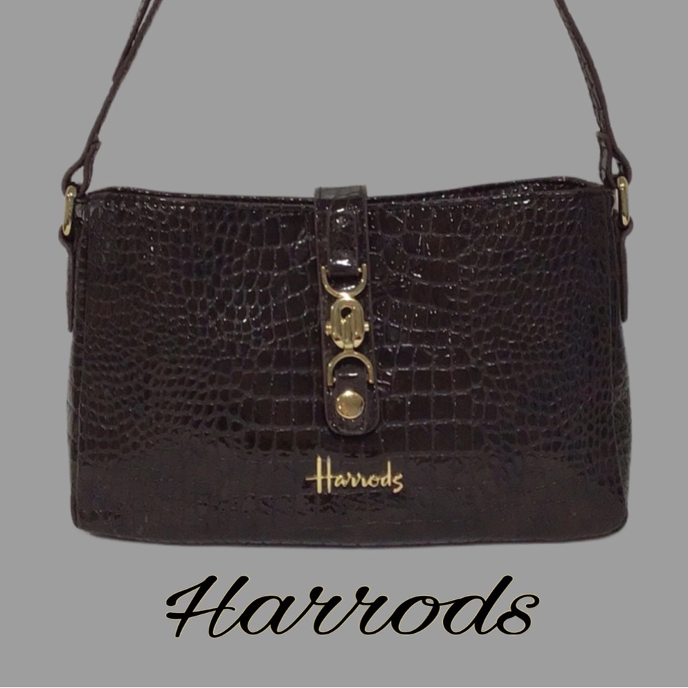 HARRODS LONDON Croc-Embossed Crossbody Bag, Chocolate Brown